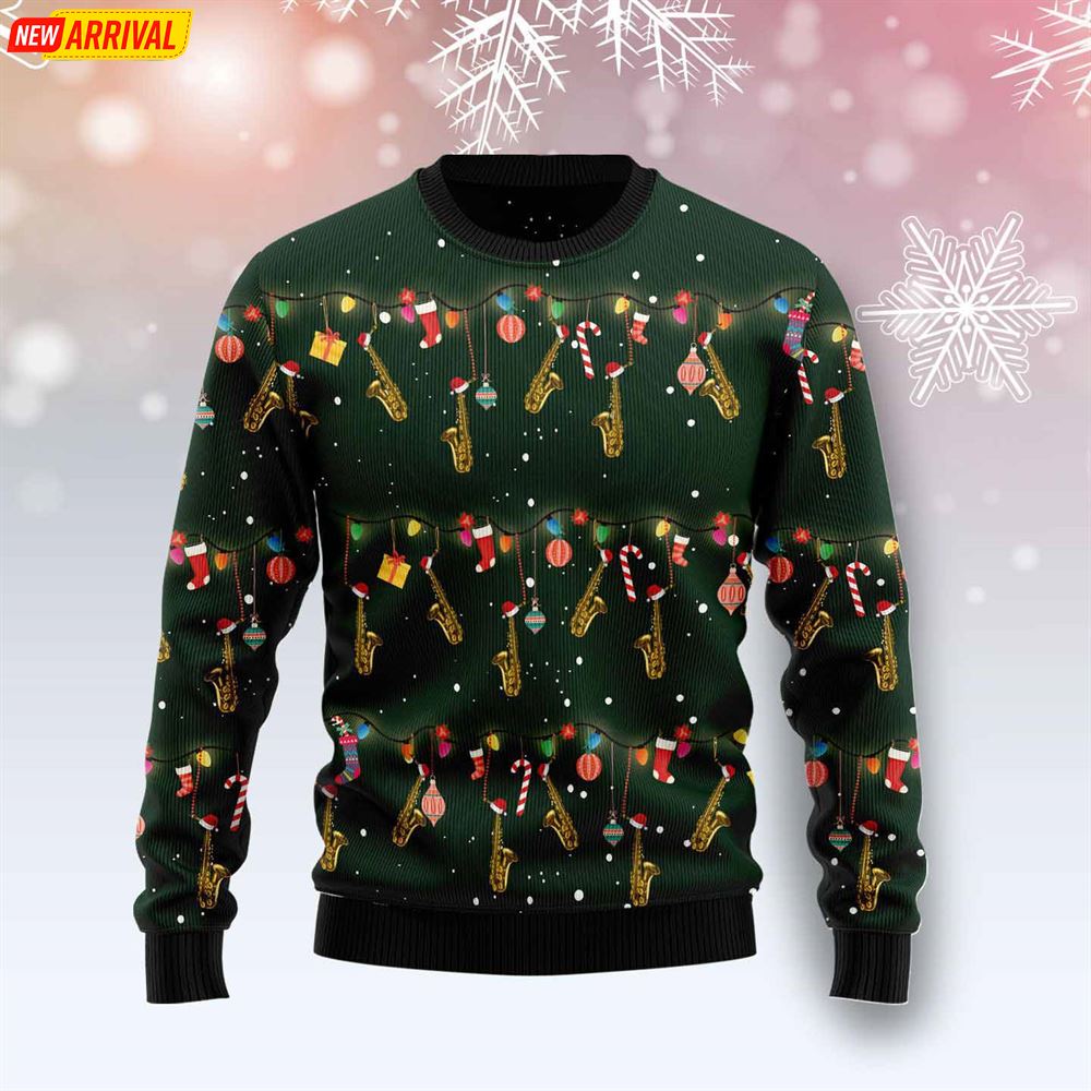 Christmas Instrument Saxophone Ugly Christmas Sweater