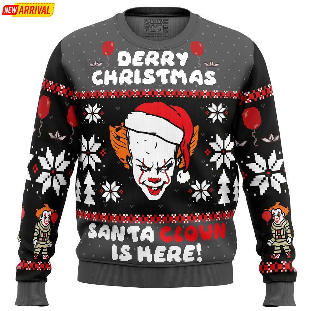 Derry Christmas Pennywise Santa Clown Is Here Ugly Christmas Sweater