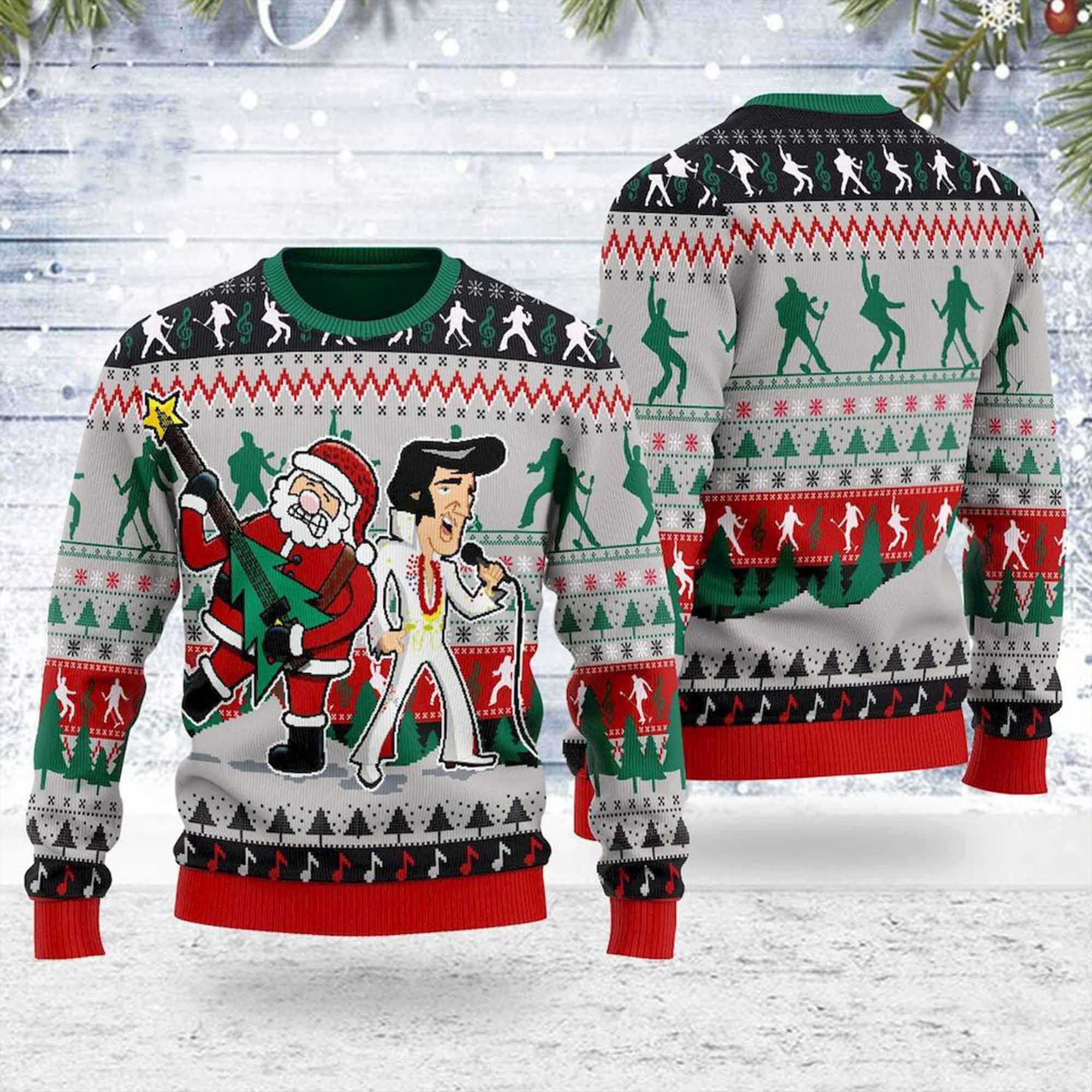 Elvis And Santa Claus King Of Rock And Roll Ugly Christmas Sweater