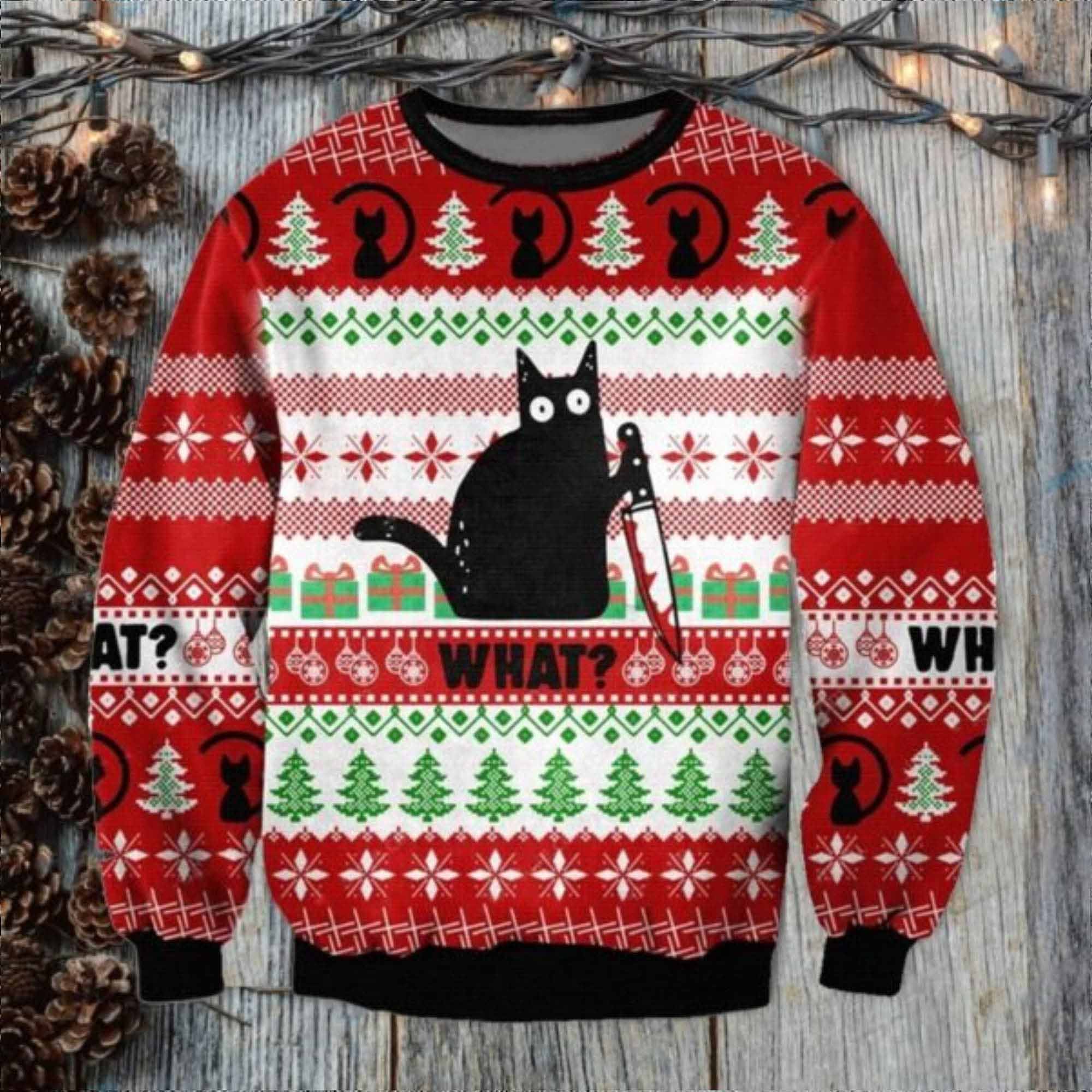 Funny Black Cat What Killer Ugly Christmas Sweater
