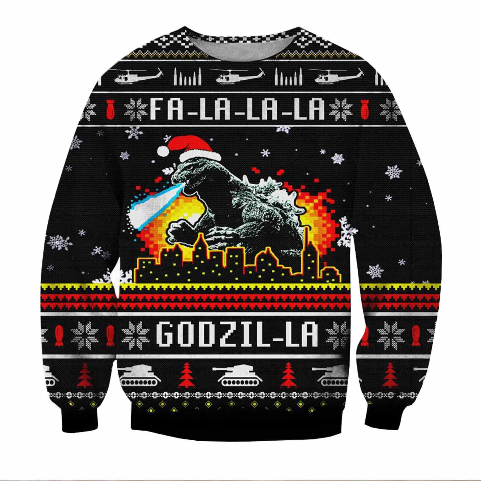 Funny Godzil-la Fa La La La La Ugly Christmas Sweater
