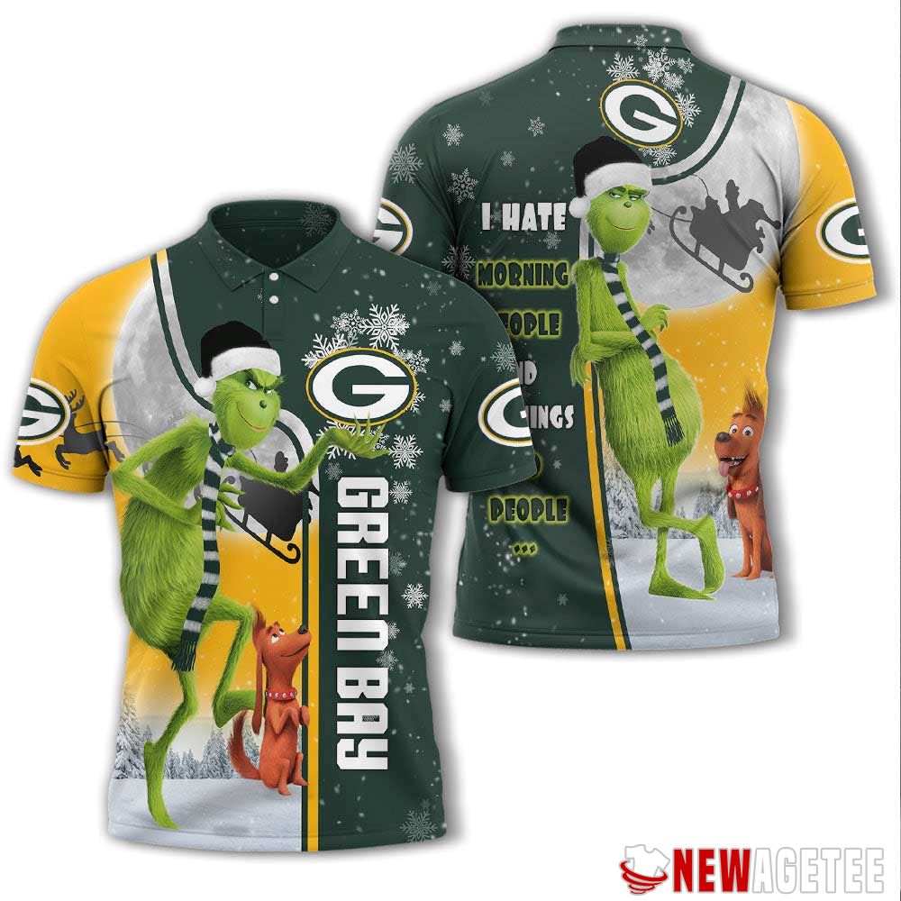 Grinch Stole Christmas Green Bay Nfl I Hate Morning People Polo Shirt
