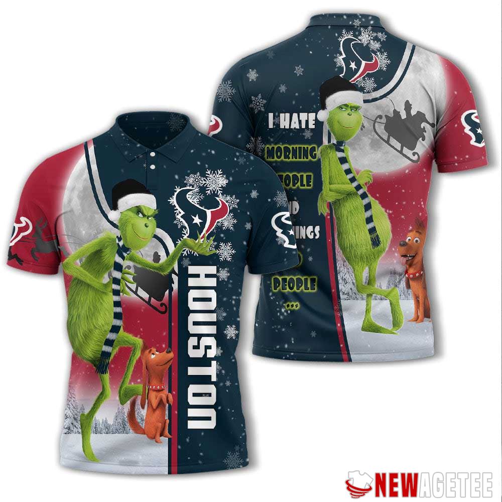 Grinch Stole Christmas Houston Texans Nfl I Hate Morning People Polo Shirt