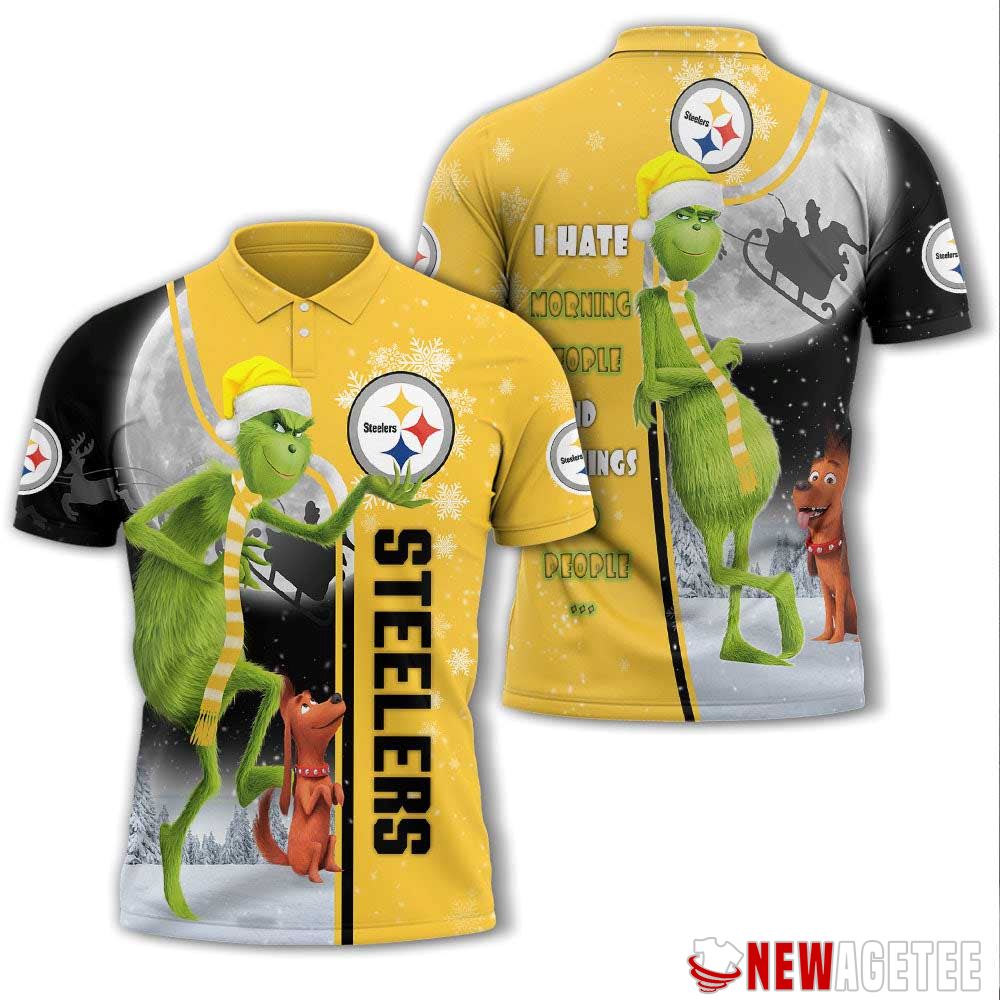 Grinch Stole Christmas Pittsburgh Steelers Nfl I Hate Morning People Polo Shirt