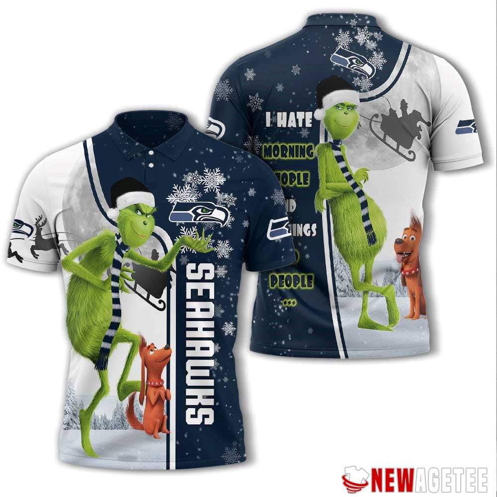 Grinch Stole Christmas Seattle Seahawks Nfl I Hate Morning People Polo Shirt