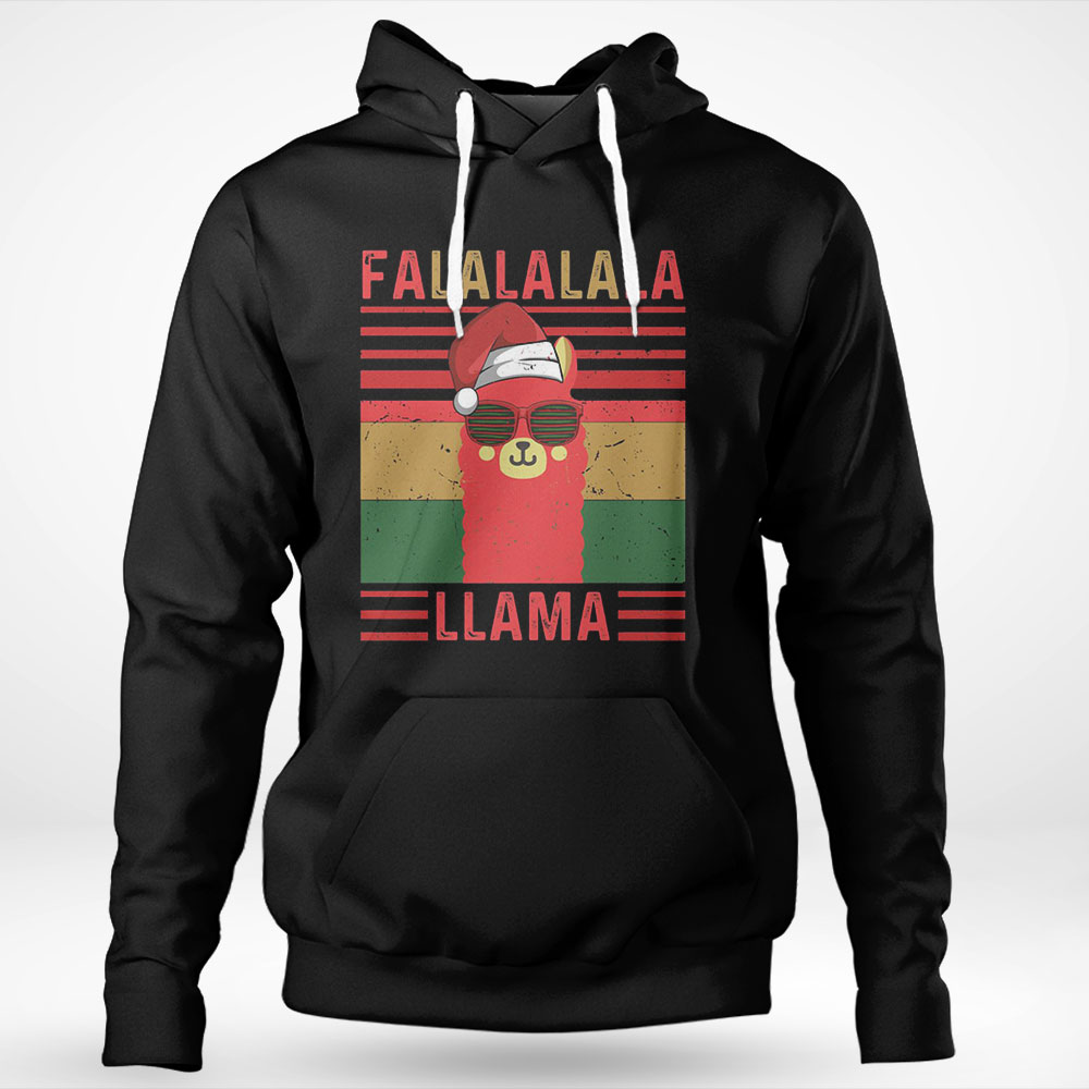 Adorable Funny Fa La La La La Llama Christmas Vintage Llama Xmas Animal Pun Hoodie Shirt
