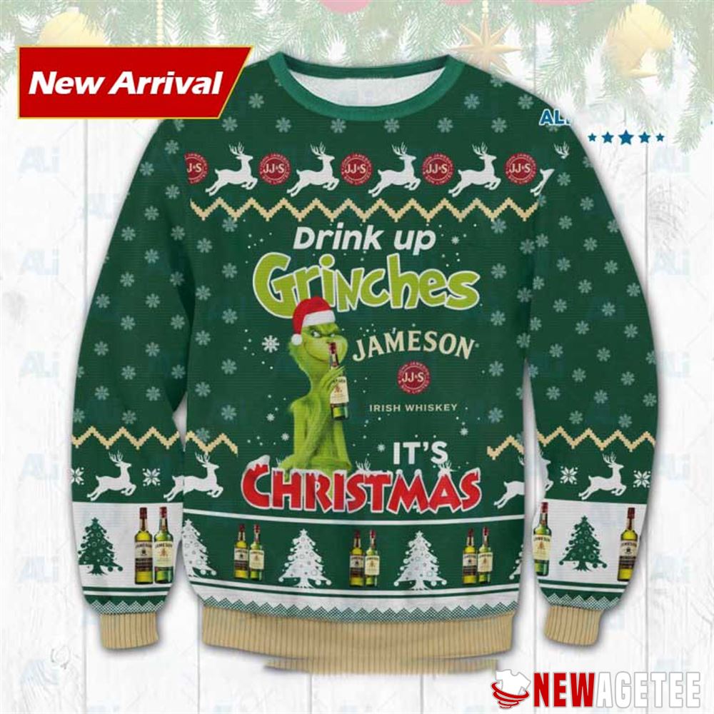 Jameson Irish Whiskey Drink Up Grinches Ugly Christmas Sweater