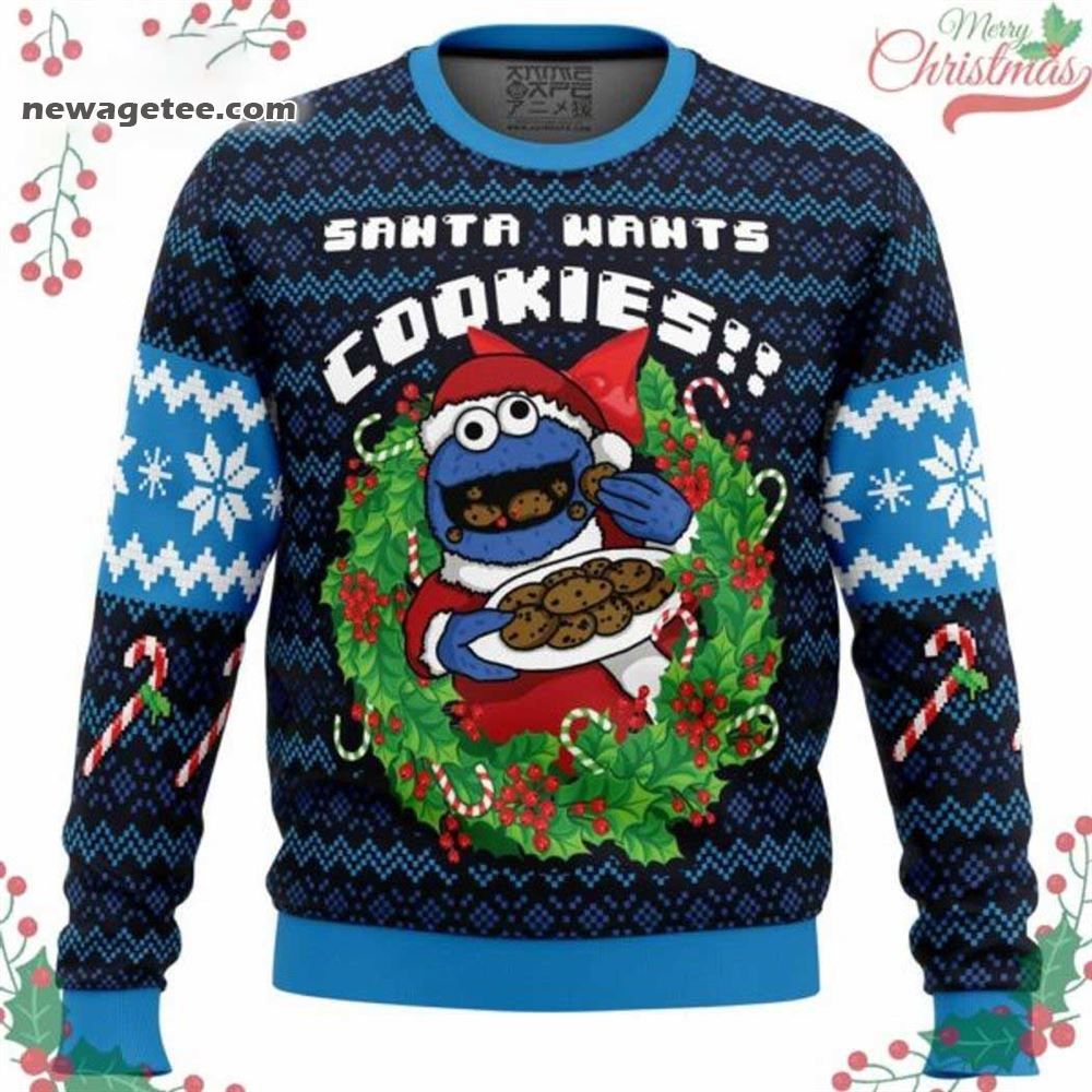 Santa Wants Cookies Cookie Monster Orange Ugly Christmas Sweater