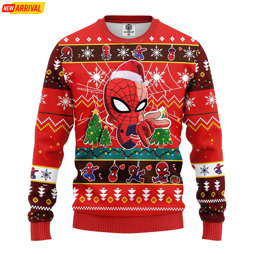 Spiderman Chibi Ugly Christmas Sweater Red
