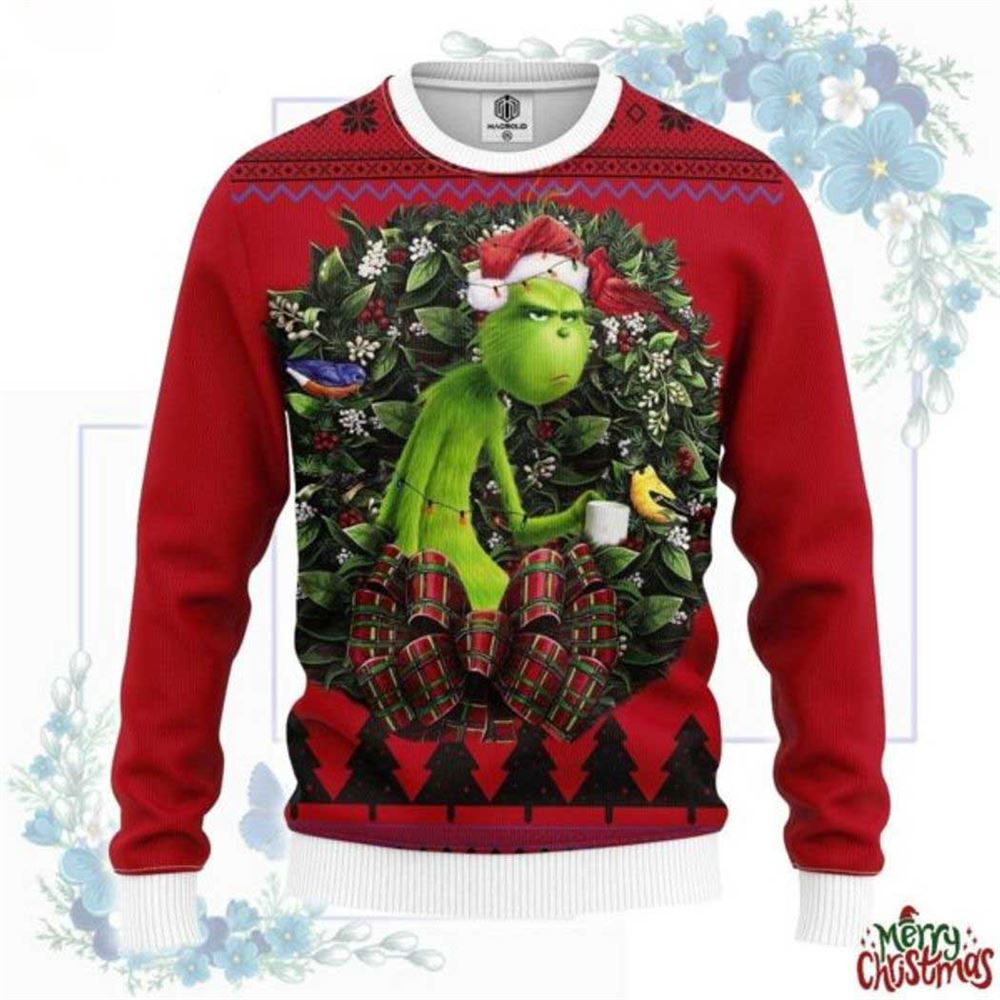 The Grinch With Cup Ugly Christmas Sweater