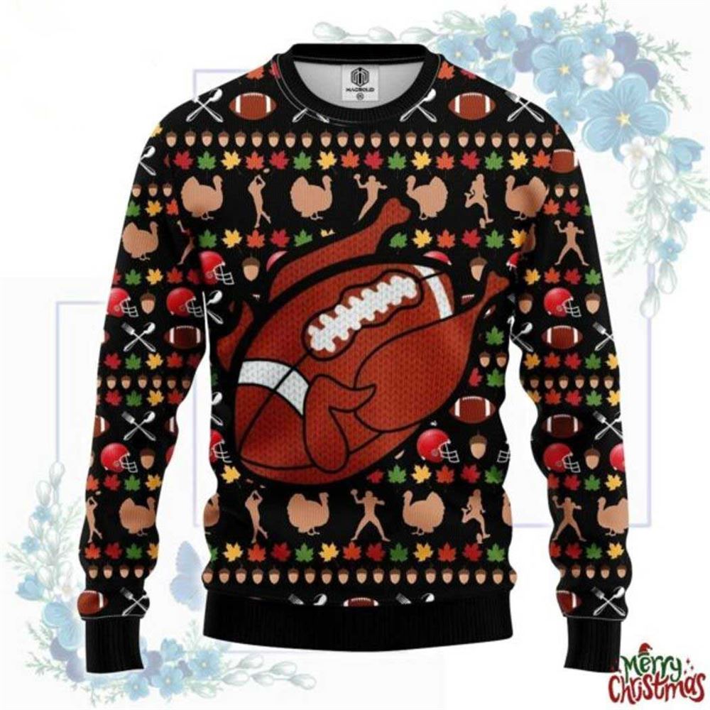 Turkey Rugby Ball Ugly Christmas Sweater