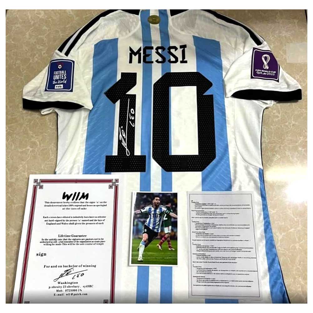 Argentina Home Jersey Shirt World Cup 2022 Messi Leo Signature Players Version
