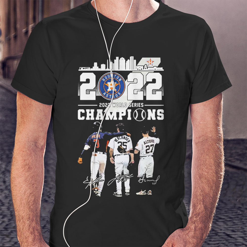 Houston Astros Jose Altuve Jeremy Pena And Justin Verlander 2022 World Series Champions Signatures Shirt