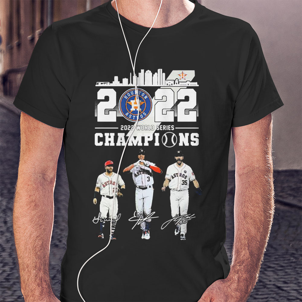 Houston Astros Jose Altuve Jeremy Pena And Justin Verlander 2022 World Series Champions Signatures Shirt