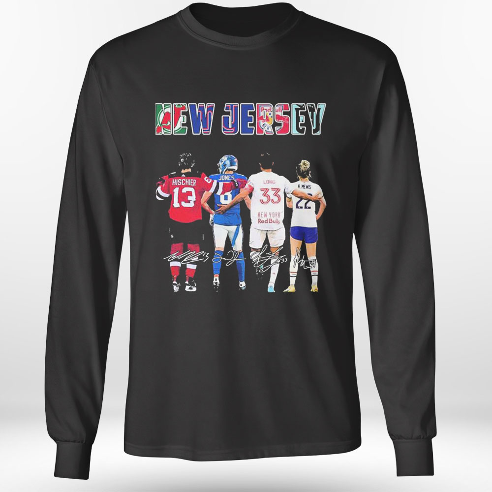 New Jersey Sports Nico Hischier Daniel Jones Aaron Long And Kristie Mewis  Signatures Shirt