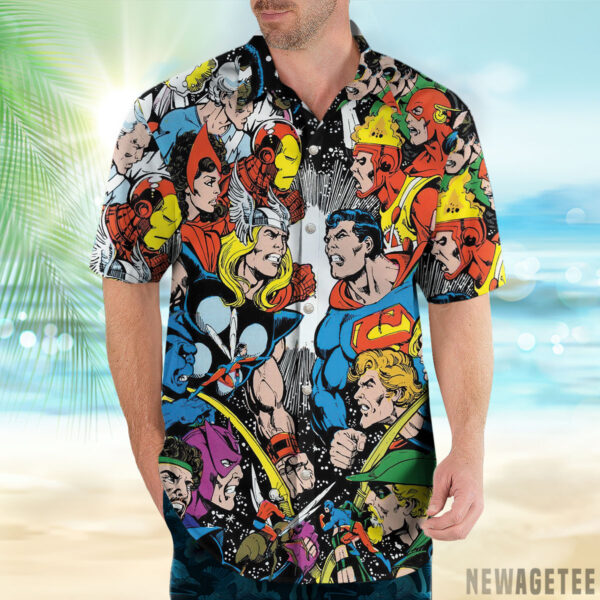 Jla Vs Avengers Comics Interview 1983 Cover By George Pérez Hawaiian Shirt Short Sleeve Button Up