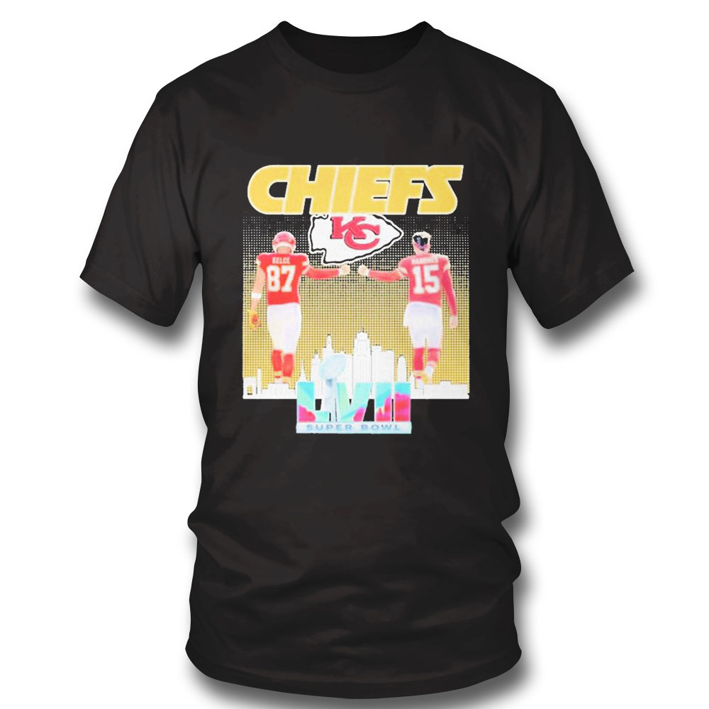 Chiefs Kelce 87 Mahomes 15 City Signature Super Bowl Shirt Ladies Tee