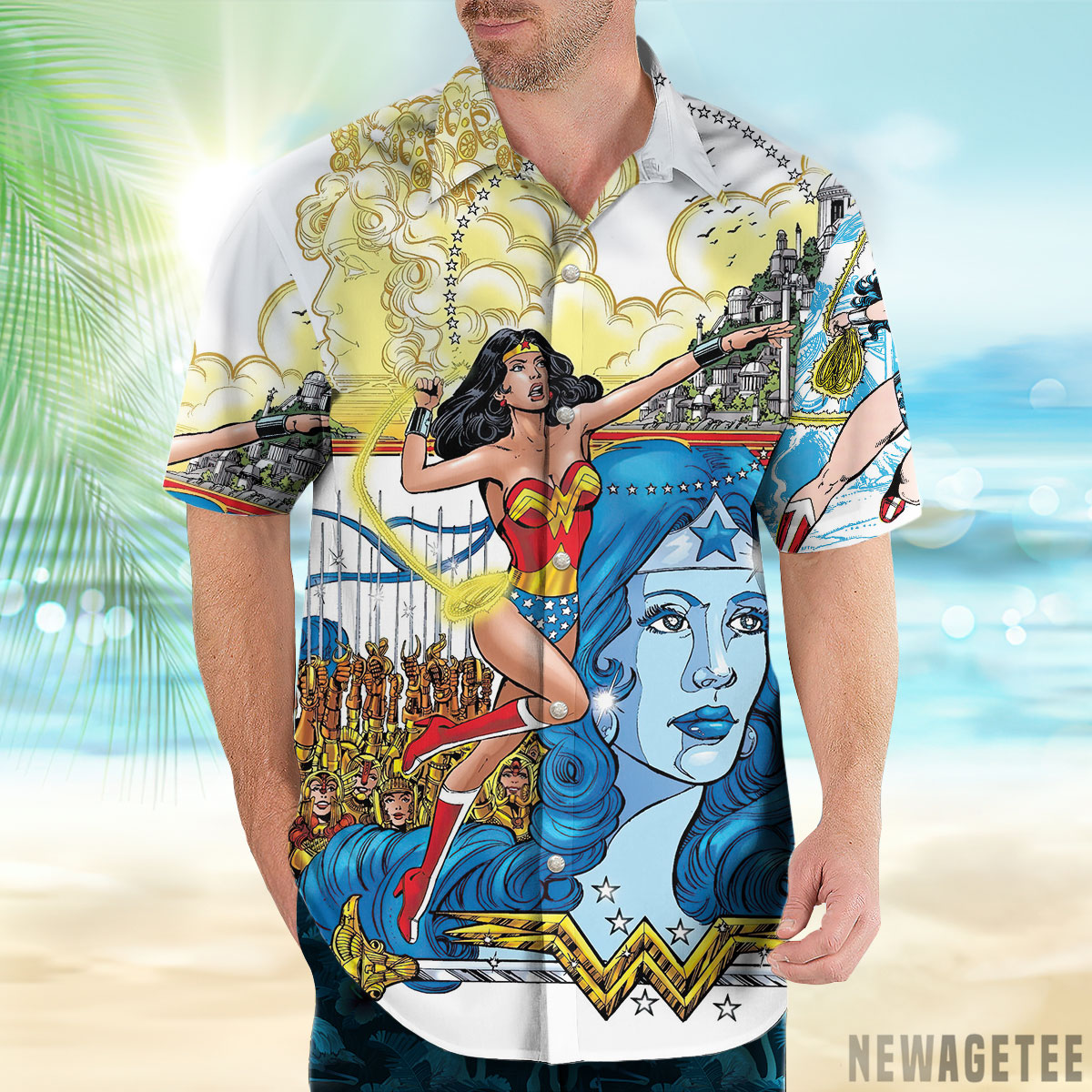 Wonder Woman By Perez Hawaiian Shirt Short Sleeve Button Up