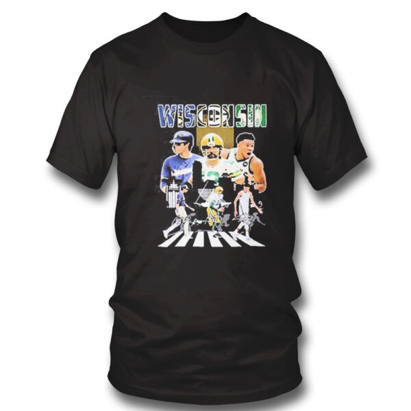 Wisconsin Abbey Road Christian Yelich Aaron Rodgers And Giannis Antetokounmpo Signatures Shirt