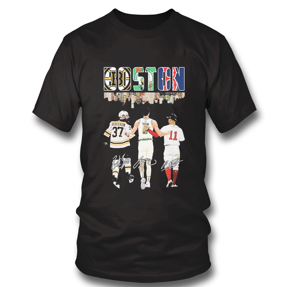 Boston Skyline Sport Teams Players Signatures Shirt Boston Bruins Boston Celtic And Boston Red Sox Shirt