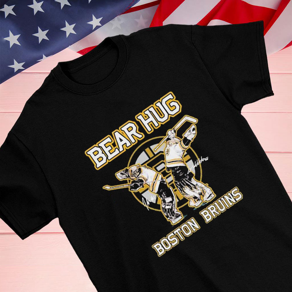 Linus Ullmark & Jeremy Swayman Bear Hug Boston Bruins Hockey Signatures  2023 Shirt