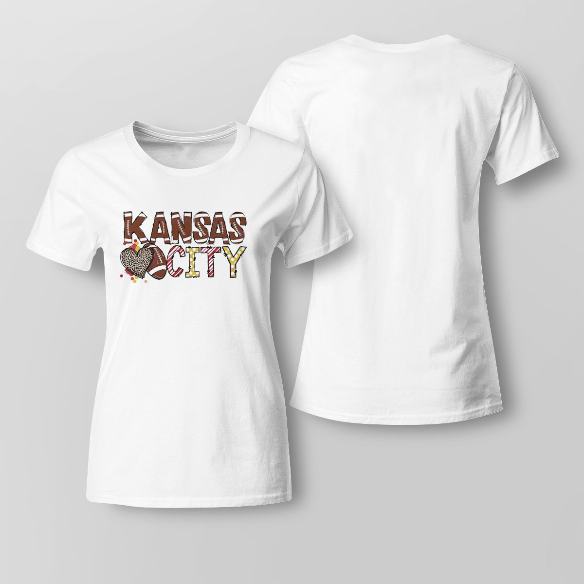 Kansas City Chiefs Football Heart Leopard Shirt Ladies Tee
