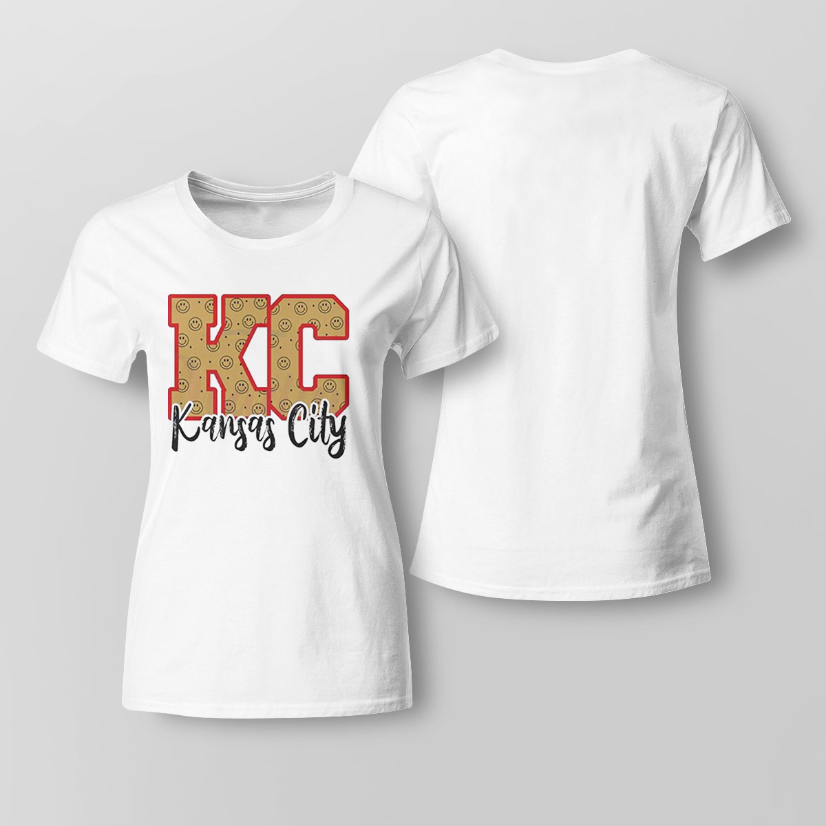 Kc Smiley Face Kansas City Chiefs Fans Shirt Ladies Tee