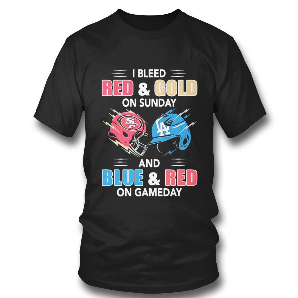 I Bleed Red Gold On Sunday Hat And Blue Red On Gameday T-shirt