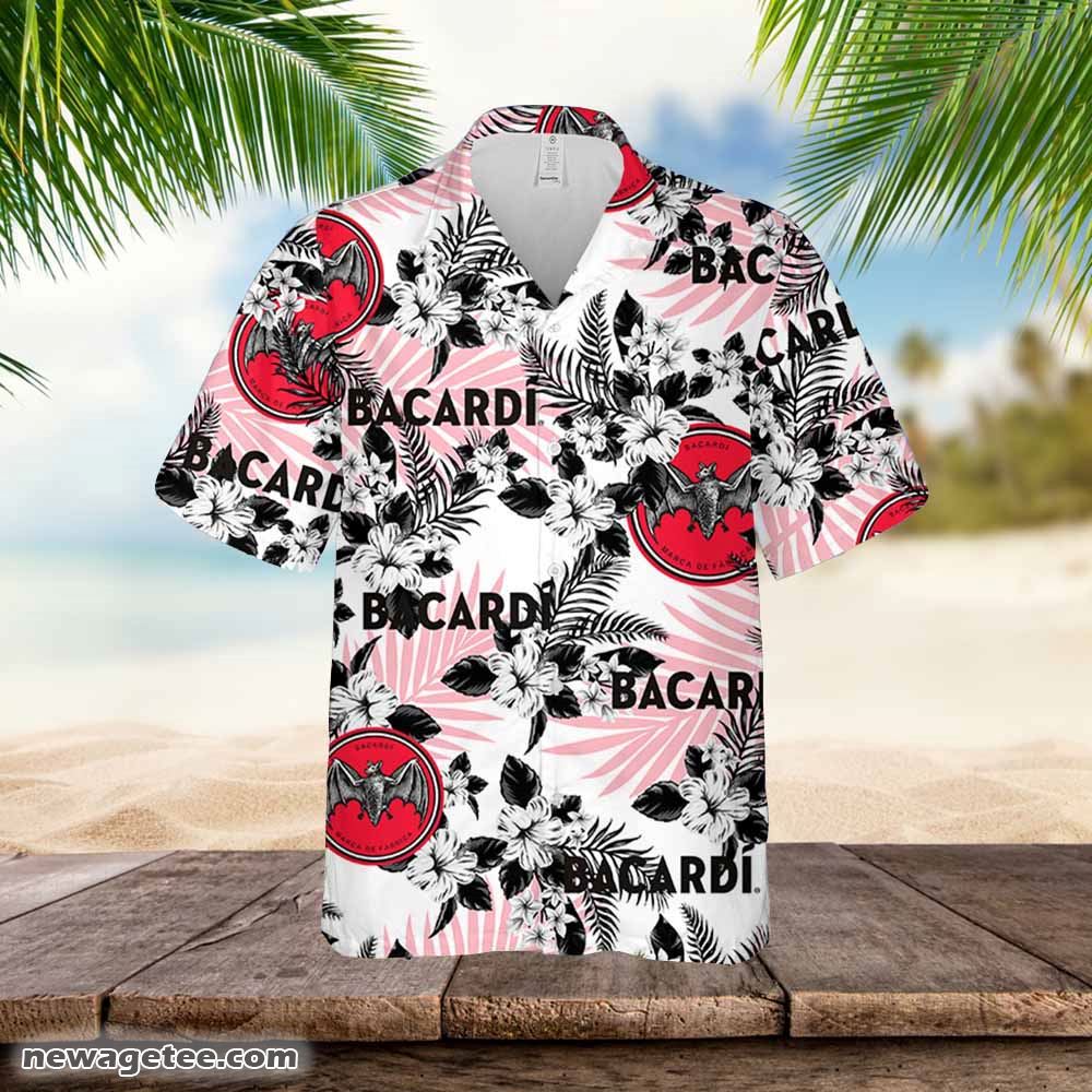 Bacardi Hawaiian Button Up Shirt Hibiscus Floral