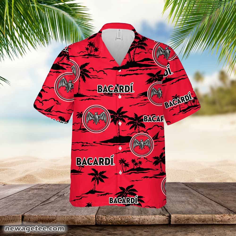 Bacardi Hawaiian Button Up Shirt Island Palm Leaves