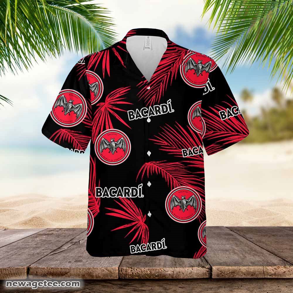 Bacardi Hawaiian Button Up Shirt Palm Leaves Pattern Party