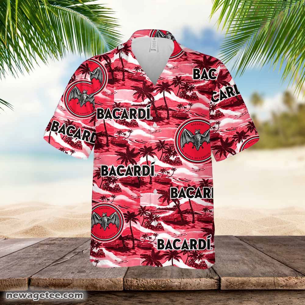 Bacardi Hawaiian Button Up Shirt Sea Island Pattern