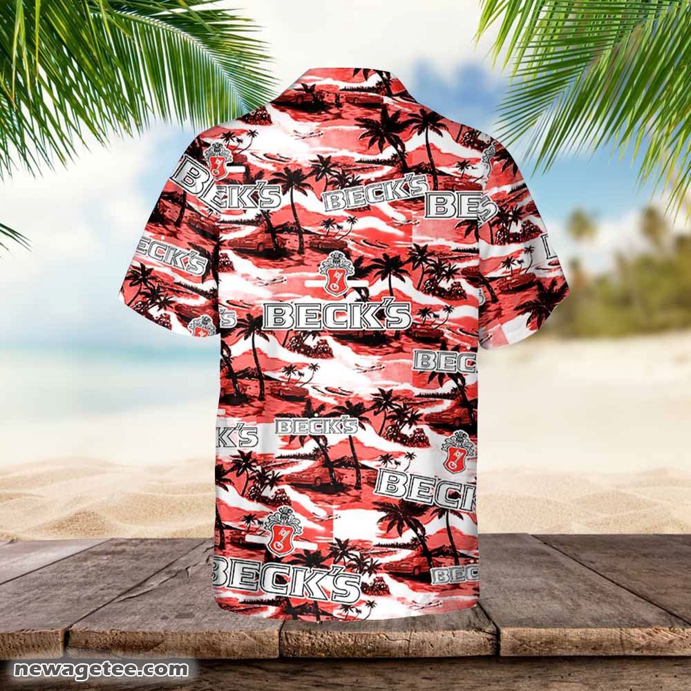 Beck’s Beer Hawaiian Sea Island Pattern Shirt Hawaii Beer