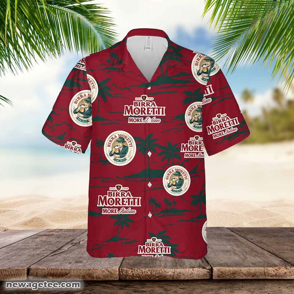 Birra Moretti Hawaiian Button Up Shirt Palm Leaves Pattern