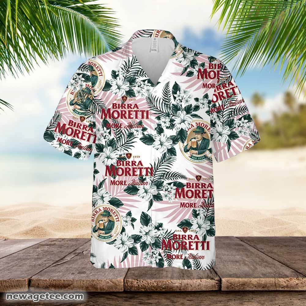 Birra Moretti Hawaiian Button Up Shirt Palm Leaves Pattern