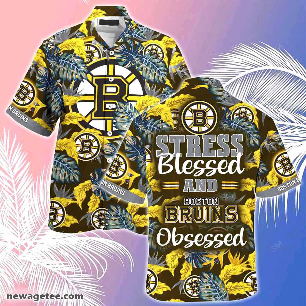 Boston Bruins Nhl Summer Beach Hawaiian Shirt Stress Blessed Obsessed