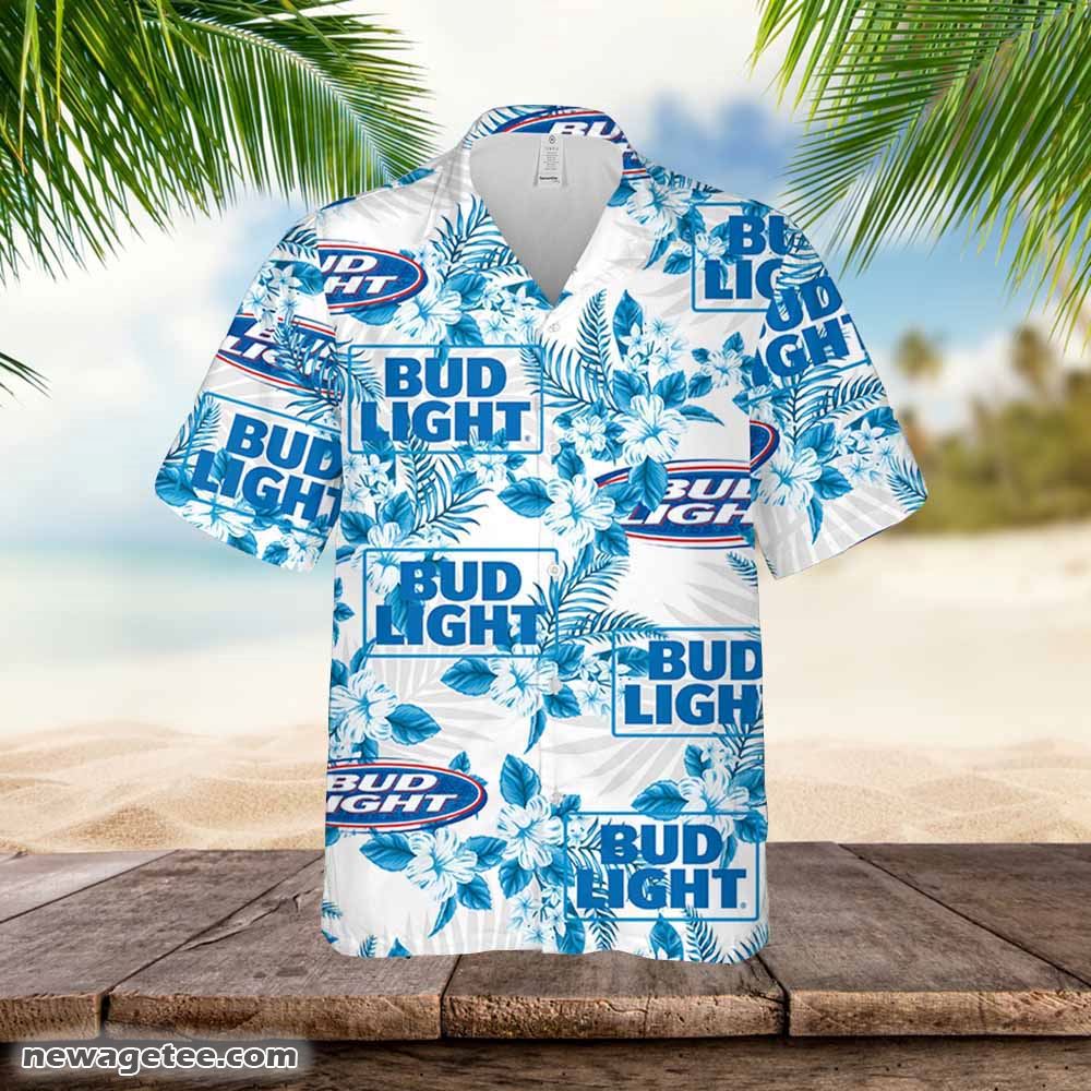 Bud Light Hawaiian Button Up Shirt Hibiscus Floral