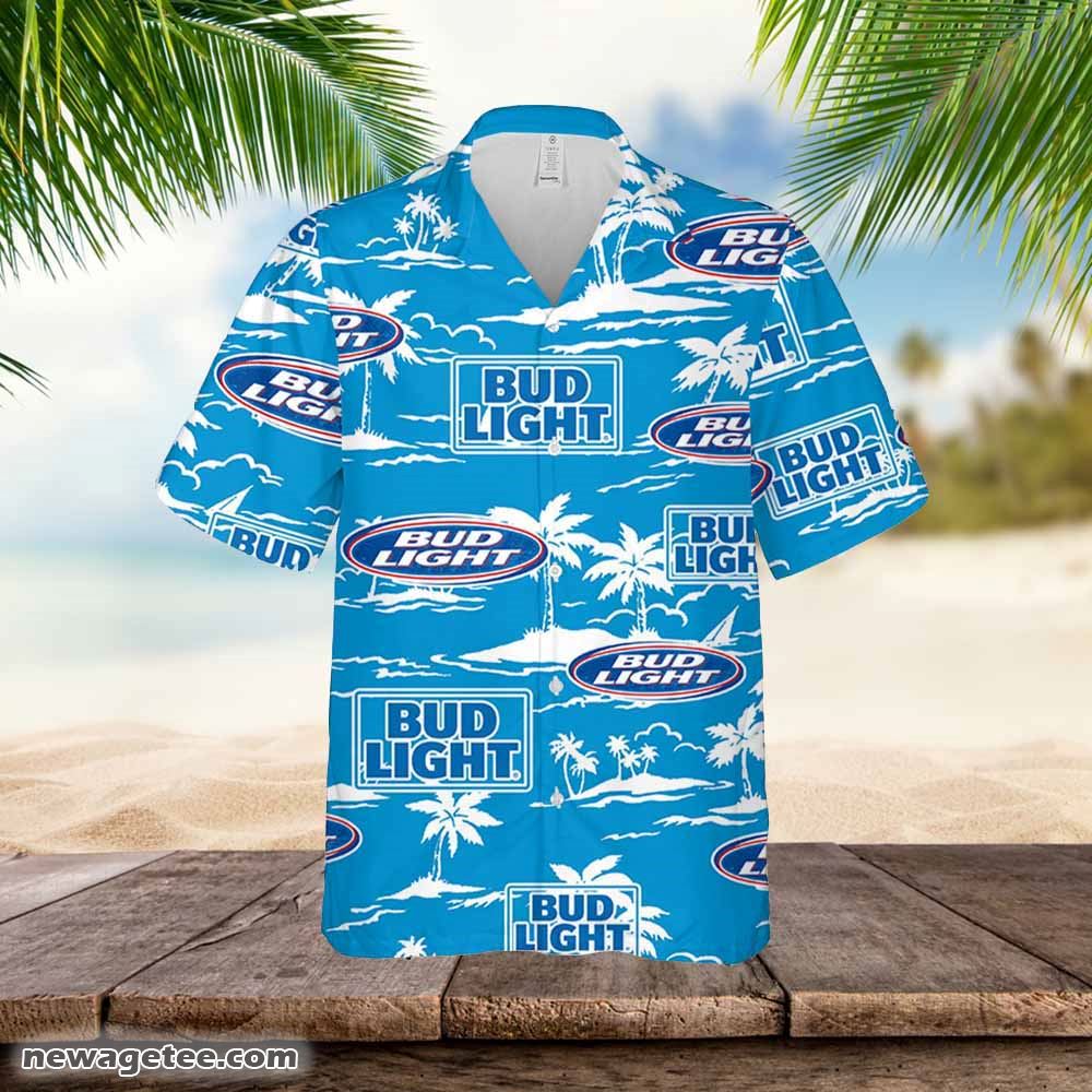 Bud Light Hawaiian Button Up Shirt Palm Leaves Pattern