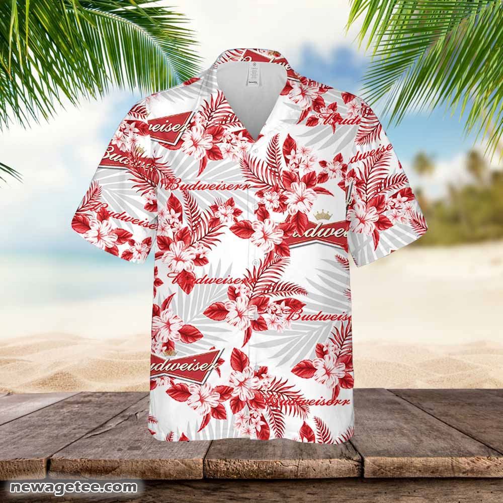 Bud Light Hawaiian Button Up Shirt Sea Island Pattern