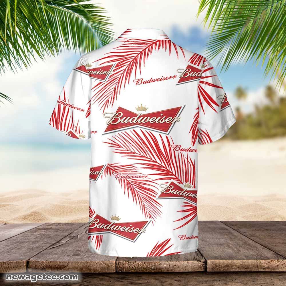 Budweiser Hawaiian Button Up Shirt Palm Leaves Pattern