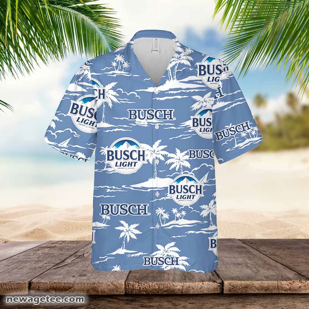 Busch Light Hawaiian Button Up Shirt Palm Leaves Pattern