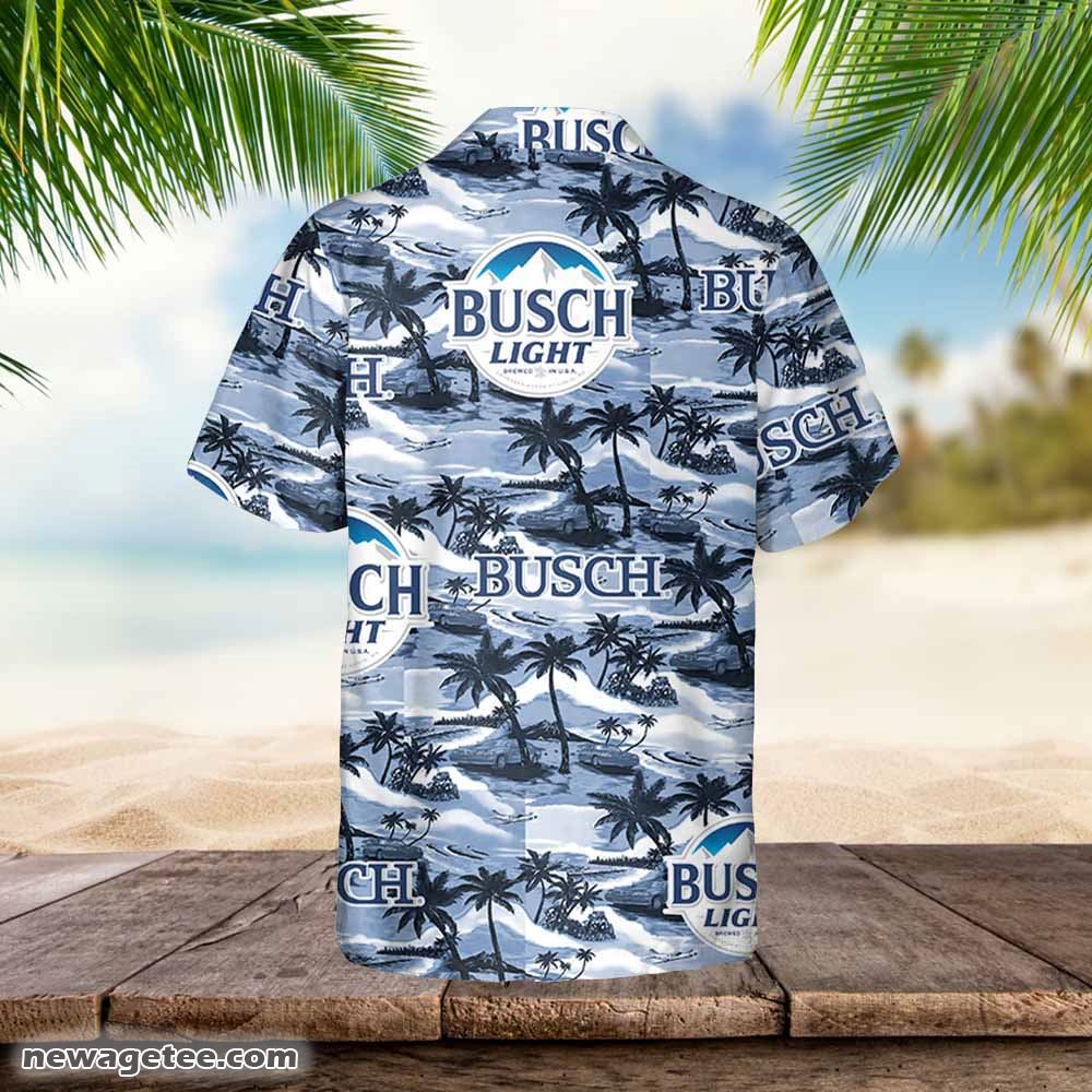 Busch Light Hawaiian Button Up Shirt Sea Island Pattern