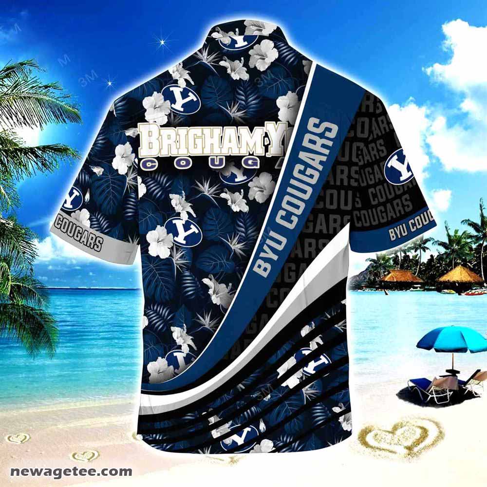 Byu Cougars Summer Beach Hawaiian Shirt With Tropical Flower Pattern