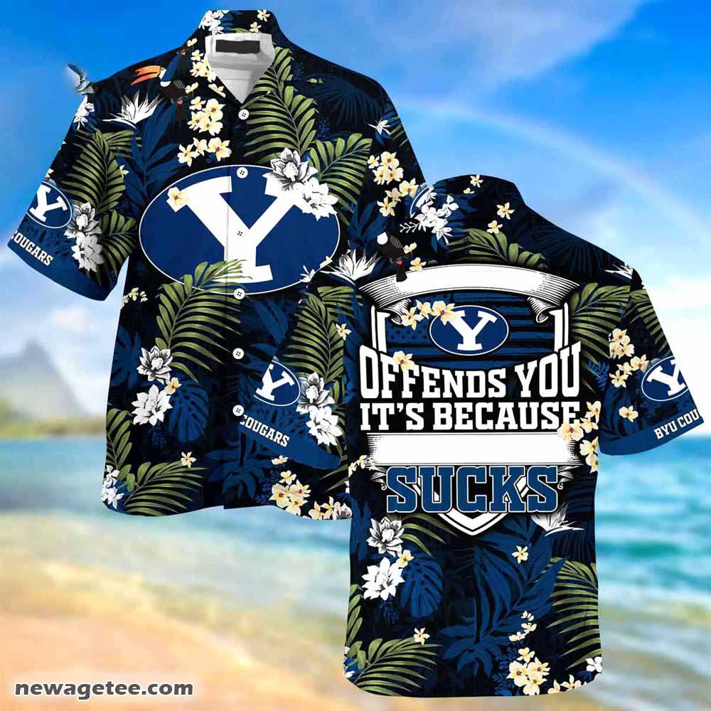 Byu Cougars Summer Beach Hawaiian Shirt With Tropical Flower Pattern
