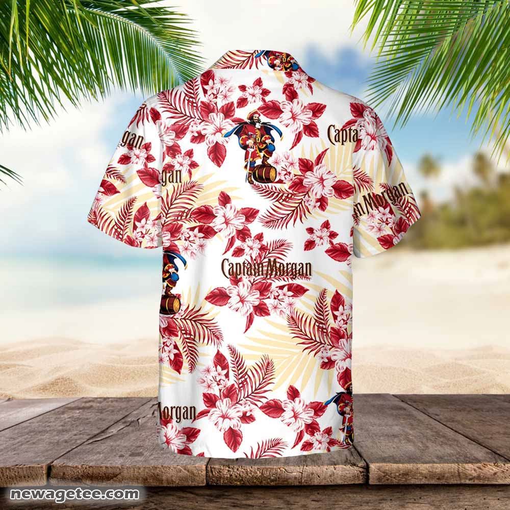 Captain Morgan Hawaiian Flowers Pattern Shirt Hawaiian Beer