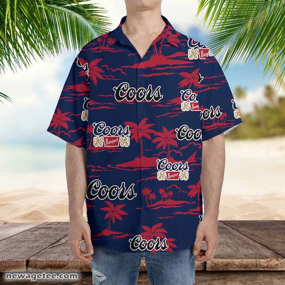 Coors Banquet Hawaiian Button Up Shirt Island Palm Leaves