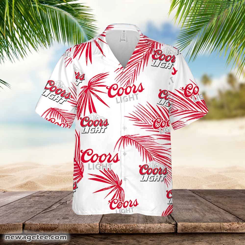 Coors Light Hawaiian Button Up Shirt Palm Leaves Pattern