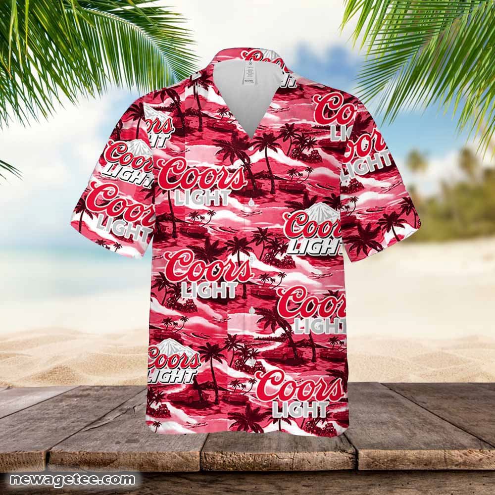 Coors Light Hawaiian Button Up Shirt Sea Island Pattern