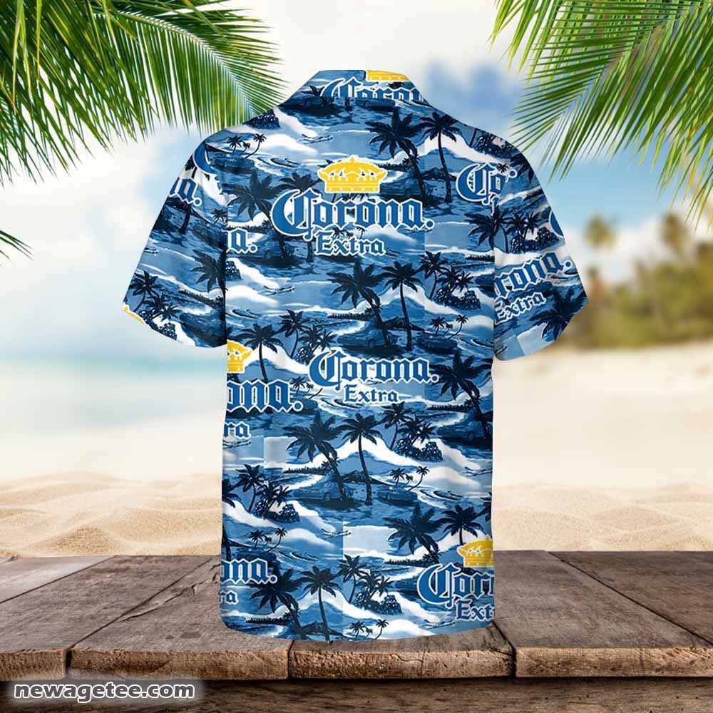 Corona Hawaiian Button Up Shirt Sea Island Pattern Beer