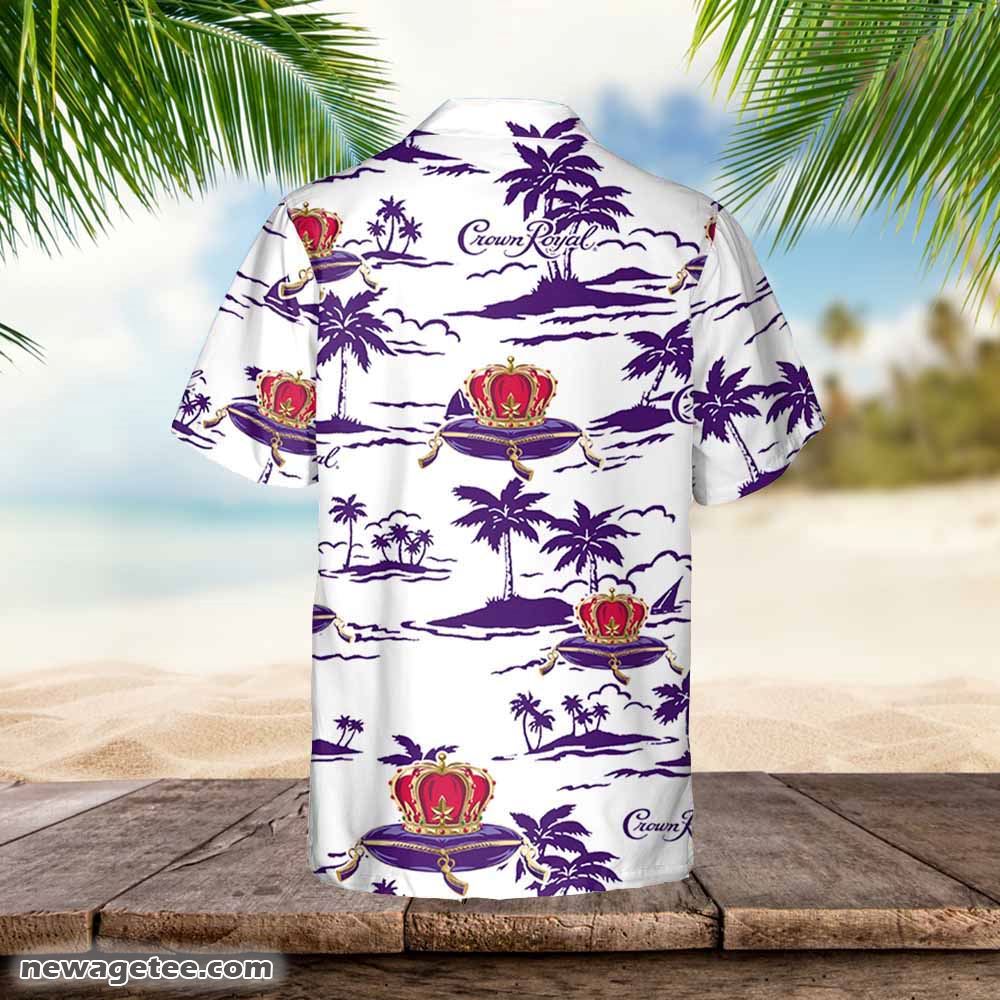 Crown Royal Whiskey Hawaiian Button Up Shirt Island Palm Leaves
